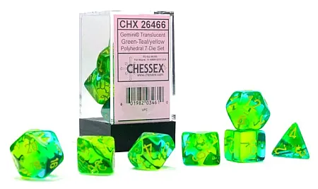 GEMINI POLYHEDRAL TRANSLUCENT GREEN-TEAL/YELLOW 7-DIE SET