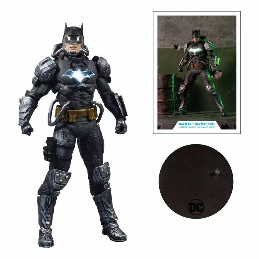 DC MULTIVERSE ACTION FIGURE BATMAN HAZMAT SUIT GOLD LABEL LIGHT UP BATMAN SYMBOL 18 CM