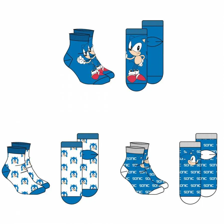 SONIC THE HEDGEHOG ASSORTED 3 PACK SOCKS ADULT