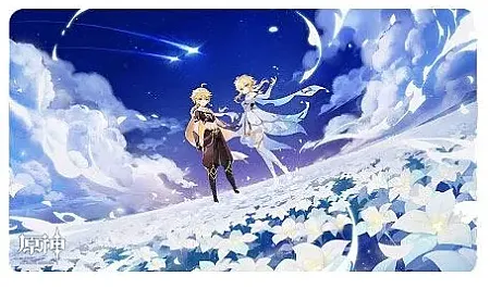 GENSHIN IMPACT TWIN STARS ON FLORAL SEA MOUSEPAD/PLAYMAT TRAVELER - AETHER & LUMINE 70 X 40 CM