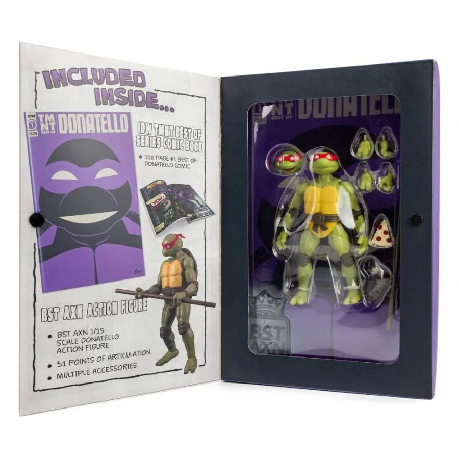 TEENAGE MUTANT NINJA TURTLES BST AXN X IDW ACTION FIGURE & COMIC BOOK DONATELLO EXCLUSIVE 13 CM