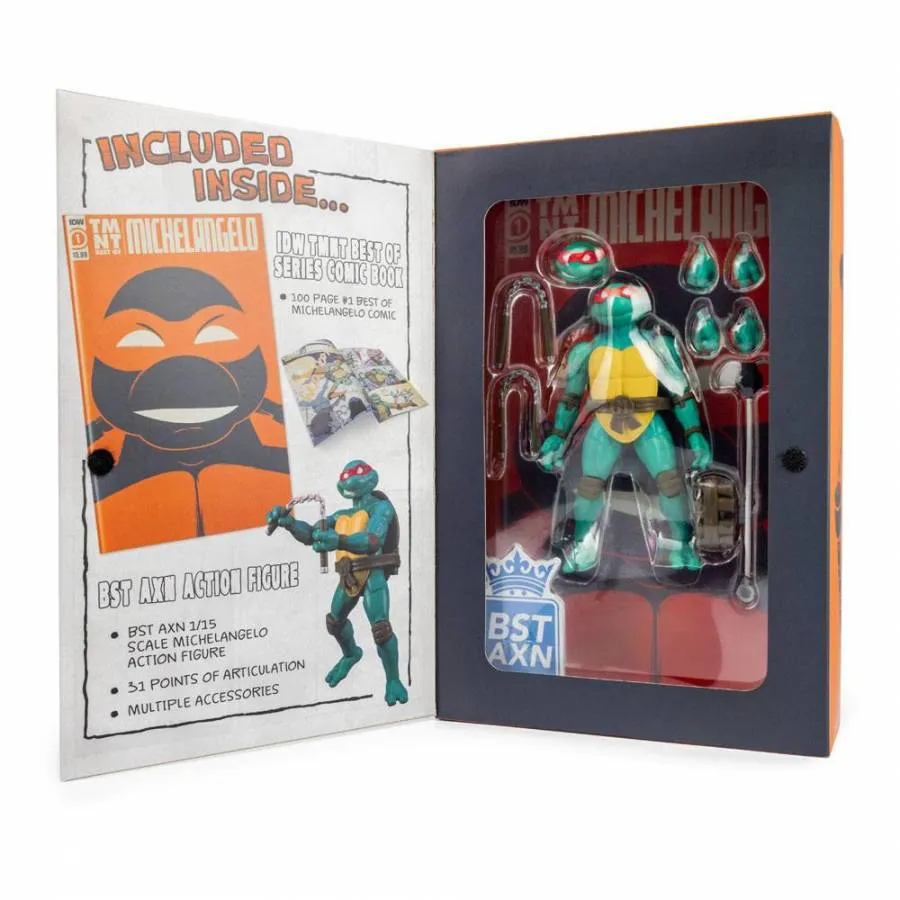 TEENAGE MUTANT NINJA TURTLES BST AXN X IDW ACTION FIGURE & COMIC BOOK MICHELANGELO EXCLUSIVE 13 CM