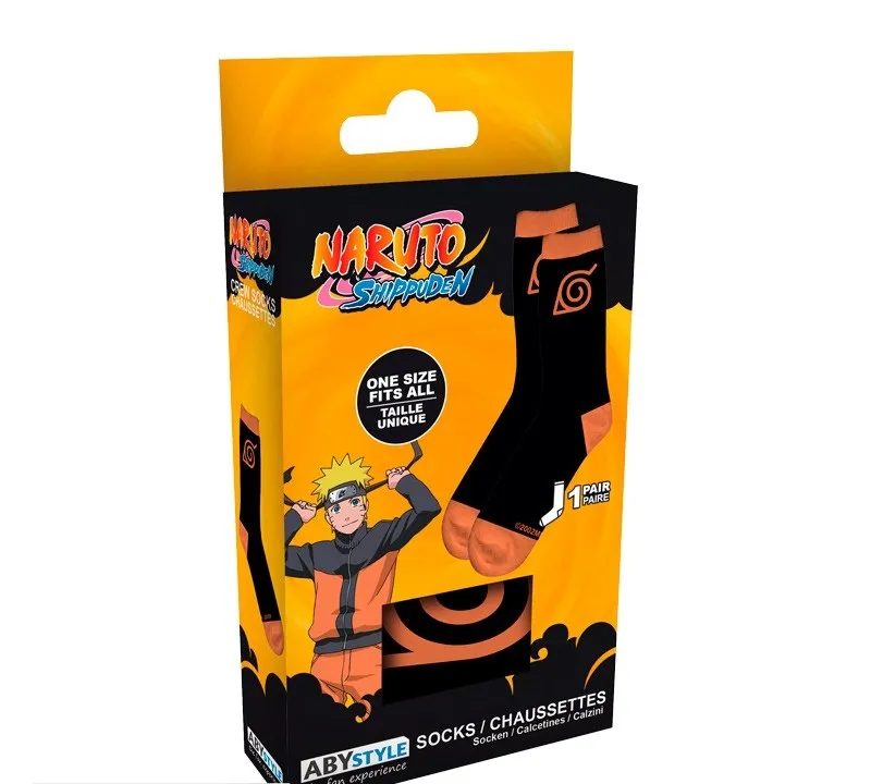 NARUTO SHIPPUDEN - SOCKS - BLACK & ORANGE - KONOHA