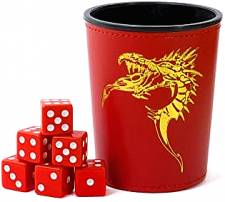 FANTASY LEATHER DICE CUP RED & GOLD